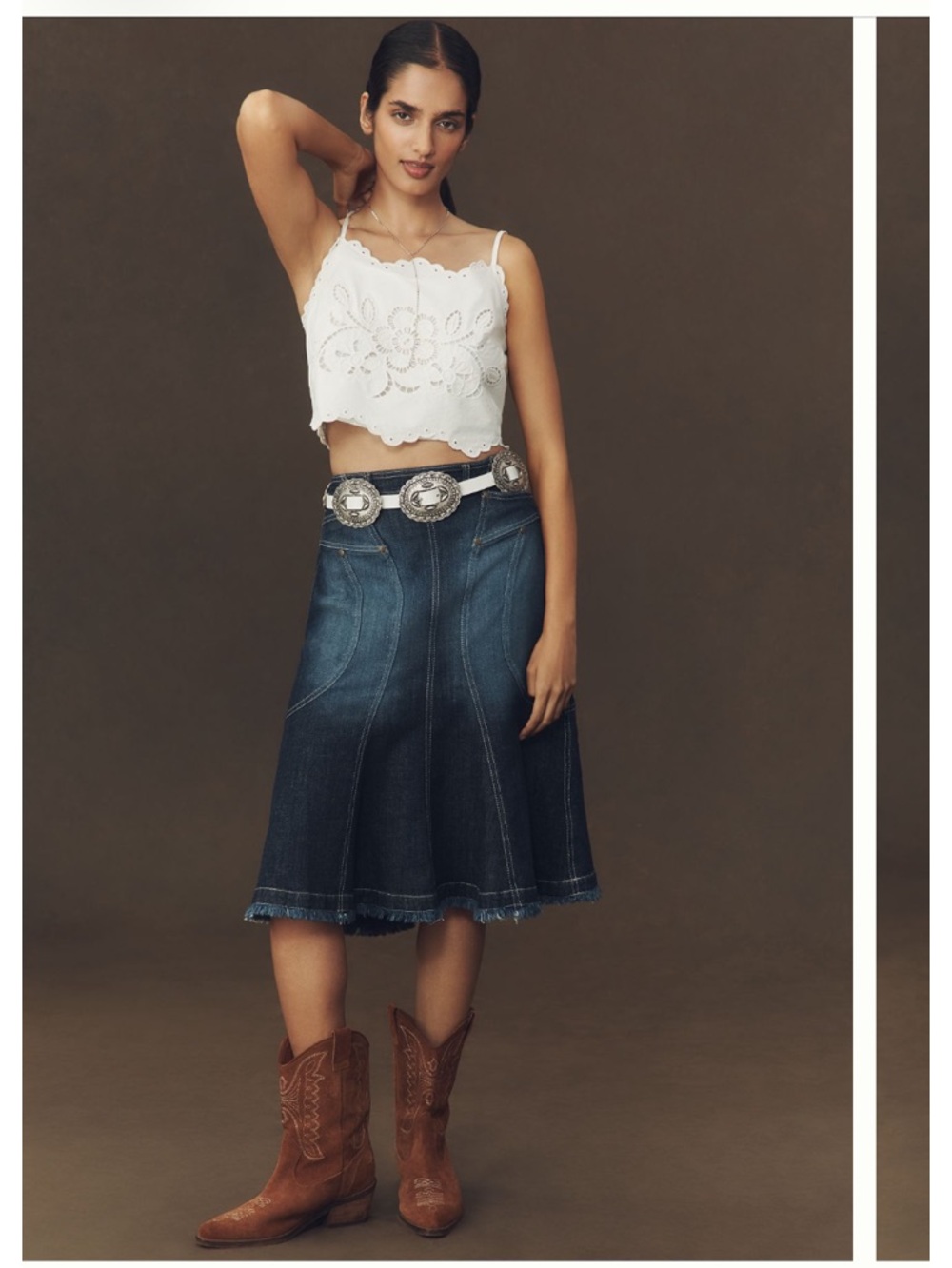 Pilcro Fluted Denim Midi Skirt
